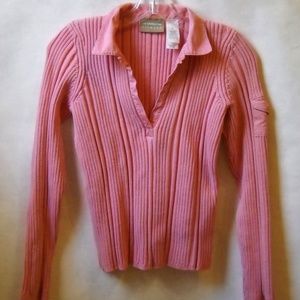 Liz Claiborne Salmon Pink Sweater Lizwear Collar Ribbed Long Sleeve Pullover